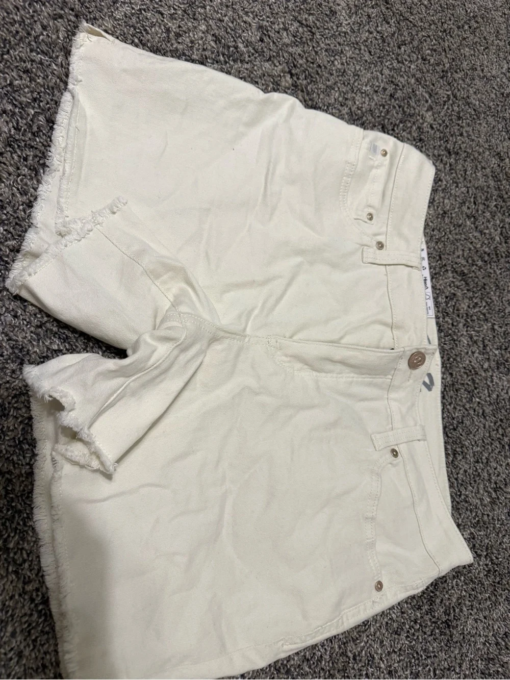 Seven7 Cream Frayed Hem Denim Shorts